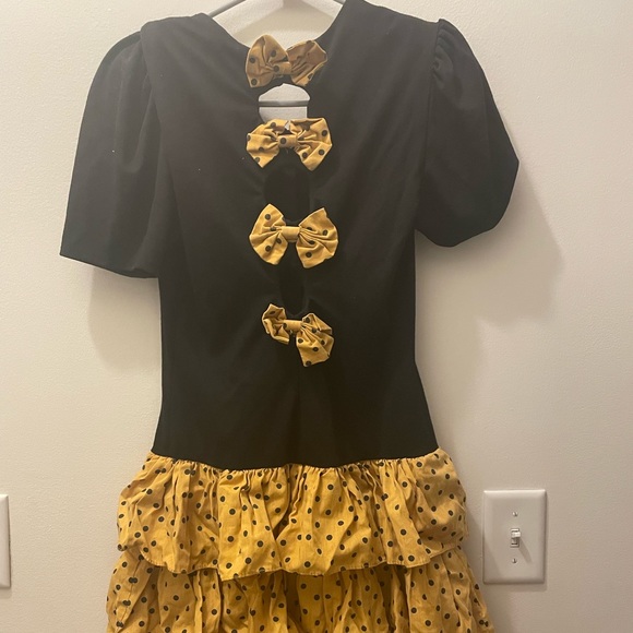 Vintage V Neck Dress with Yellow Polka Dot Skirt size 3-4 - Picture 3 of 5